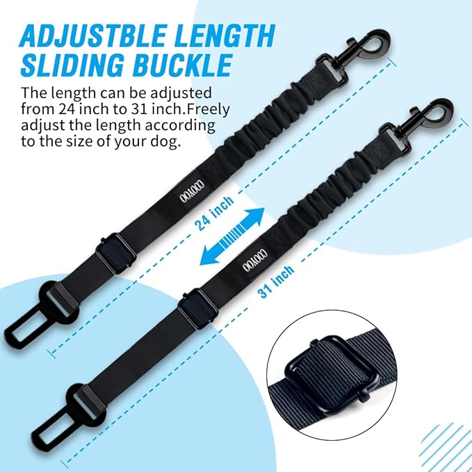 COOYOO Dog Seat Belt,3 Piece Set Retractable Dog Car Harness Adjustable Seat Belt for Vehicle Nylon Pet Safety Seat Belts Heavy Duty & Elastic-Mewly Pet