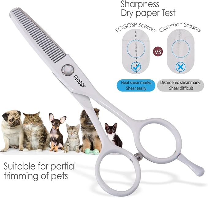 5 in Thinning Shears for Dogs Grooming Face for Small Dogs Eyes Face Paw Professional Small Cat Grooming Scissors(5" Blender,White)-Mewly Pet