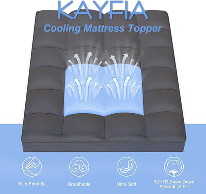 KAYFIA Full Mattress Topper, Extra Thick Mattress Pad Cover for Deep Sleep,3D+7D Snow Down Alternative Fill Overfilled Plush Pillow Top with 8-23 Inch Deep Pocket-Gray