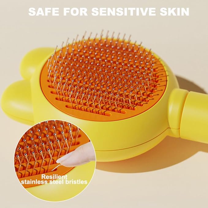 Cat Brush for Short or Long Haired Cats Dogs Rabbits, Cute Dog Brush with Release Button for Massage and Removes Loose Fur-Mewly Pet