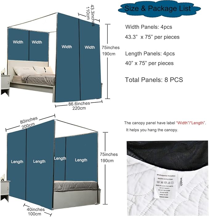 Akiky Canopy for Girls Room Black Bed Curtains Elegant Sheer Curtain for Twin Full Queen King Size Bed Drapes,8 Panels Canopies with Light,Room Décor(King,Black)
