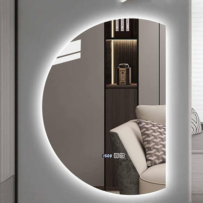 Half Moon LED Bathroom Mirror, Frameless Backlit Wall Mirror, Anti-Fog Smart Vanity Mirror,3 Colors Lights Dimmable Brightness and Time,Touch Switch(Left Semicircle, 110 * 77)