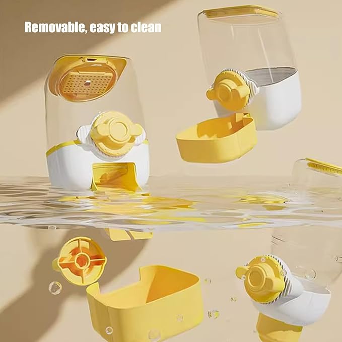 Pet Hanging Automatic Feeders Drinking Bowls，Gravity Rabbit Feeder and Water Set，Cage Cat Food Bowl Feeding Station for Puppy Kitten Chinchilla Hedgehog Guinea Pig Ferret (Yellow-Water)-Mewly Pet