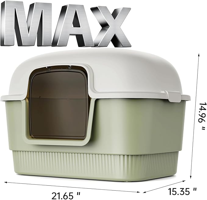 Cat Litter Box with Litter Mat and Scoop,High Wall Enclosed Cat Litter Boxes for Anti-Leakage, Covered Kitty Litter Box with Handle and Buckles for Portability and Privacy, Odor Control (Green)-Mewly Pet