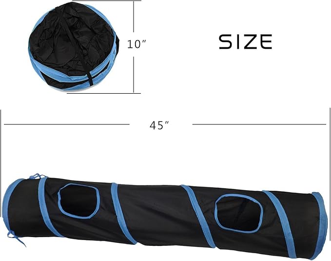 iCAGY Cat Tunnel for Indoor Cats Interactive, Rabbit Tunnel Toys, Pet Toys Play Tunnels for Cats Kittens Rabbits Puppies Crinkle Pop Up Black 45"-Mewly Pet