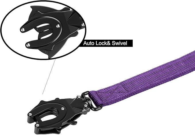 ICEFANG Tactical Dog Leash,K9 Training Walking Bungee Lead with 2 Control Handle,Heavy Duty Quick Release Metal Clasp,for Medium Large Breed (Reflective Purple, 6 FT)-Mewly Pet