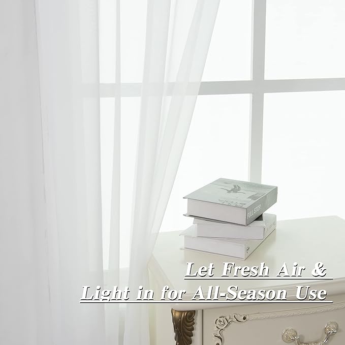 HUTO White Sheer Curtains 108 Inches Long for Bedroom Girls Rod Pocket Window Sheer Panels Curtains for Living Room Party Baby Canopy Bed 2 Panels 52 Inches Wide