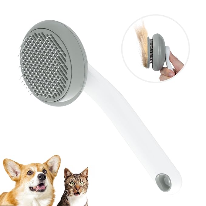 Cat Brush for Shedding, Pet Grooming Self Cleaning Slicker Brush for Cats & Dogs, Grey-Mewly Pet