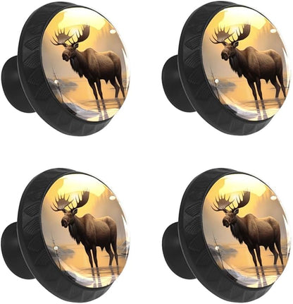 4 Pack Drawer Knobs Pulls Moose Sunset Crystal Glass Round Knobs Pulls Handles for Cabinets Dressers Kitchen Bathroom - Cupboards Wardrobes Hardware Furniture Knobs