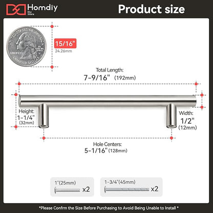 homdiy 500 Pack Cabinet Pulls Brushed Nickel Cabinet Door Handles - HD201SN Cabinet Handles Bar Cabinet Pulls Stainless Steel Cabinet Hardware for Kitchen Cabinets, 5in Hole Centers