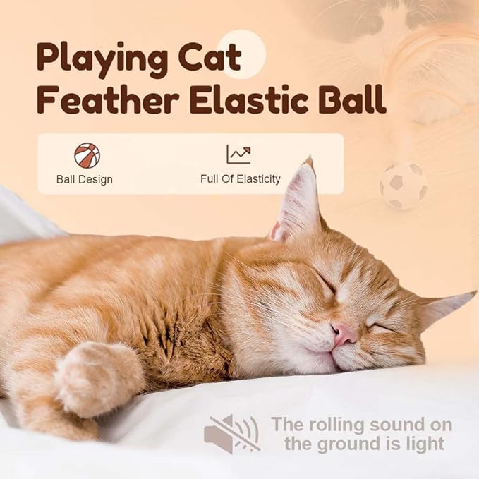 2025 New Interactive Cat Feather Ball Toy Set - Elastic Bouncy Cat Toys with Feather Tails, Silicone Rolling Balls for Indoor Cats & Kitten Exercise, Safe & Fun Play (1 Set)-Mewly Pet