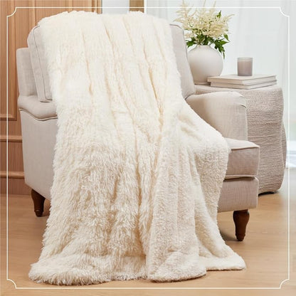 The Connecticut Home Co Throw Blanket Soft Fluffy Room Decor, Cozy Warm Throws for Bed, Couch, Gifts for Women, Bedroom Cute Aesthetic Blankets Shag and Sherpa, 65x50, White