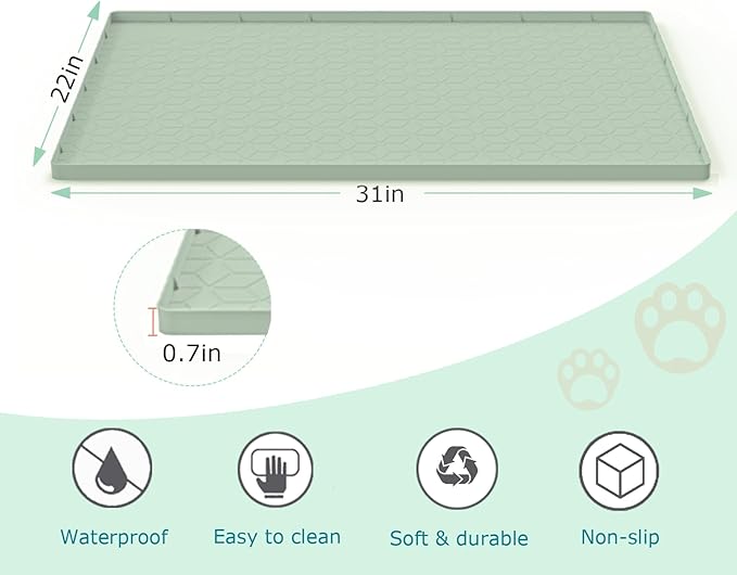 Cat Litter Mat, Silicone Large Cat Litter Trapping Mat for Litter Box - 31x22 in, Waterproof & Non-Slip, Durable & Easy Clean, Green-Mewly Pet