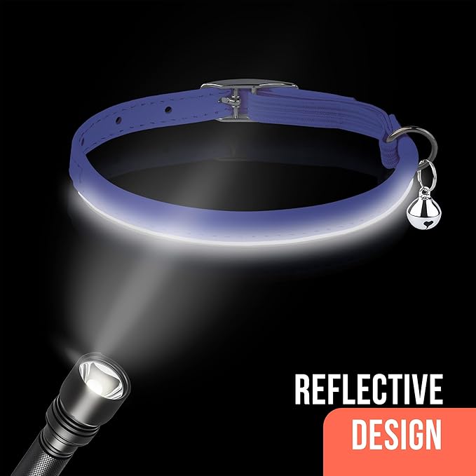 OOPSDOGGY Rolled Leather Cat Collar with Bell, Reflective Kitten Collars with Buckle Include Safety Elastic Strap - Adjustable Small Pet Collars for Boy Girl Cats (Lilac)-Mewly Pet