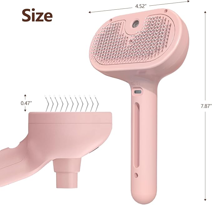 L&W BROS. Steam Grooming Brush for Shedding and Detangling – Self-Cleaning Steamy Pet Brush with Mist Spray for Long-Haired Cats and Small Dogs (Pink)-Mewly Pet