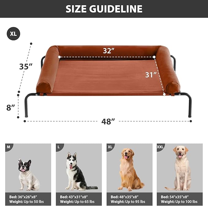 RRPETHOME Large Elevated Cooling Dog Bed, Raised Dog Cot Beds for Large Dogs, Elevated Outdoor Pet Bed, Chew Proof Portable Cooling Pet Cot with Skid-Resistant Feet and Breathable Mesh-Mewly Pet