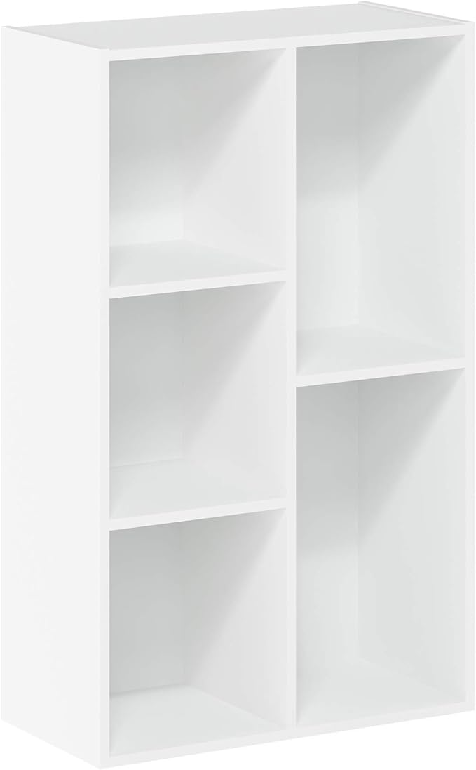 Furinno LUDER Book Shelf, 5-Cube Bookshelf, Reversible Bookcase, 9.4" x 19.5" x 31.5", for Living Room, Bedroom, Home Office, White