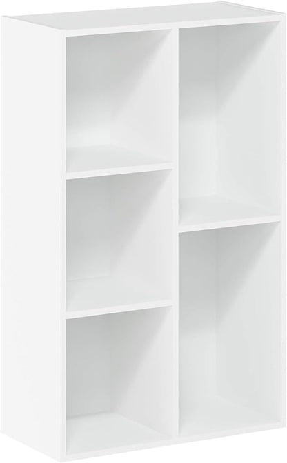Furinno LUDER Book Shelf, 5-Cube Bookshelf, Reversible Bookcase, 9.4" x 19.5" x 31.5", for Living Room, Bedroom, Home Office, White