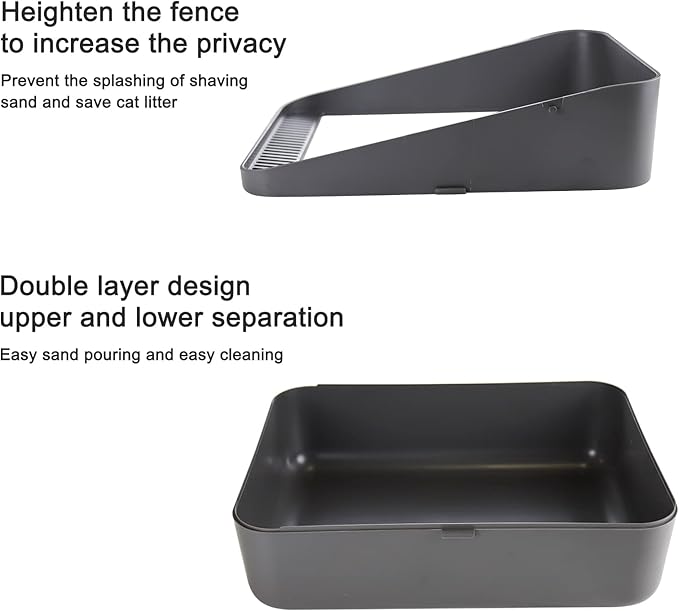 Sfozstra Cats Litter Box Low: Open Sifting Design -Tracking Space Saving - Grey Small Litter Box for Kittens up to 8 lbs-Mewly Pet