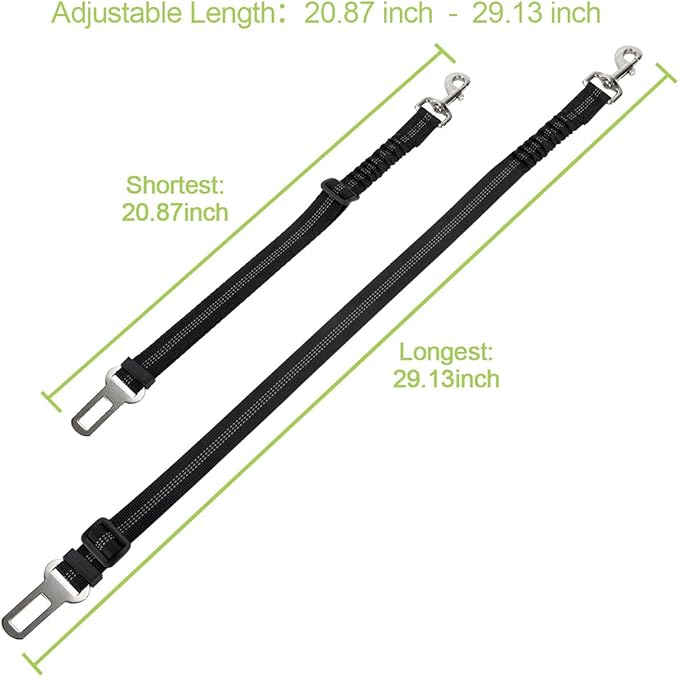 SlowTon Dog Seat Belt Harness for Car, Dog Car Harness Adjustable Mesh Breathable & Dog Seatbelt Safety Tether with Elastic Bungee for Small Medium Large Pets(Black, Single Clip, L)-Mewly Pet