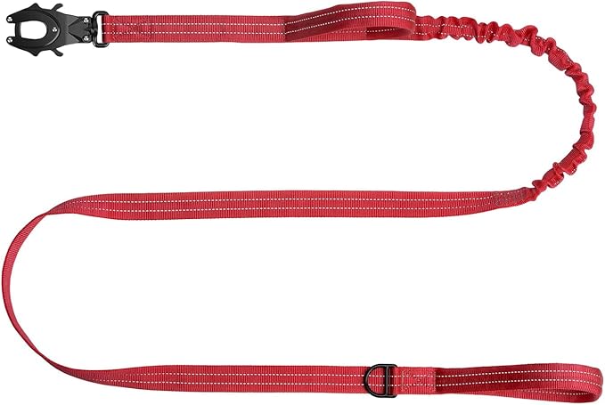 ICEFANG Tactical Dog Leash,K9 Training Walking Bungee Lead with 2 Control Handle,Heavy Duty Quick Release Metal Clasp,for Medium Large Breed (Reflective Red, 6 FT)-Mewly Pet