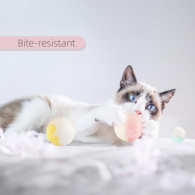 TUSATIY 9PCS Cat Ball Toy, Multi-Colored Cats Fuzzy Balls & Woolen Yarn Kitten Toys Balls with Bell Inside,Soft Interactive Cat Toys for Indoor Cats Self Play-Mewly Pet