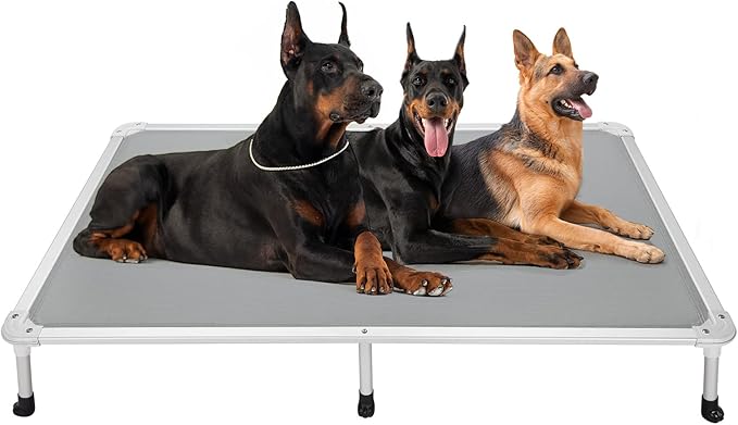 Veehoo Chew Proof Elevated Dog Bed - Cooling Raised Pet Cot - Silver Aluminum Frame and Durable Textilene Mesh Fabric, Unique Designed No-Slip Feet for Indoor or Outdoor Use, Grey, XX-Large, CWC2003-Mewly Pet