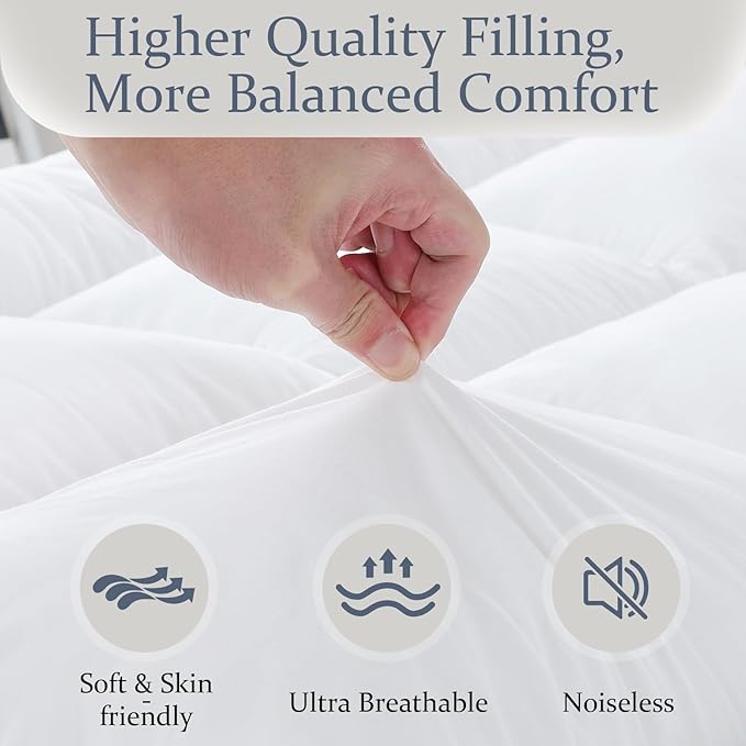 WhatsBedding 5 Inch Memory Foam Mattress Topper Queen for Pressure Relief, 100% Cotton Cover, Comfort Supportive Pillow Top Mattress Topper, 2000GSM Fluffy Shredded Memory Foam Filled
