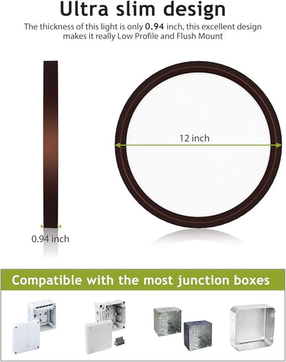 hepside 4PACK Flush Mount LED Ceiling Light Fixture Oil Rubbed Bronze, 12Inch 28W, Dimmable 3000K-4500K-6000K 3 Color Ceiling Lamp 3200LM Low Profile Ceiling Light for Kitchen Bedroom Hallway