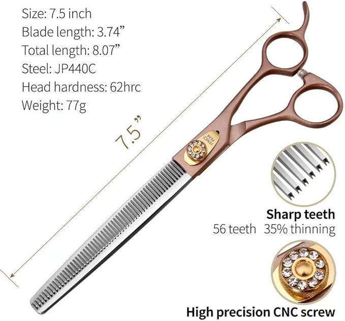 Fenice Peak Professional Thinning Scissors for Dog Cat 7/7.5'' Pet Grooming Scissors 440C Stainless Steel Thinning Shears for Dogs 50/56 Teeth-Mewly Pet