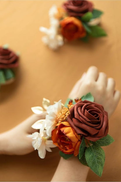 Ling's moment Artificial Flowers Fake Silk Roses Faux Foam Dahlia Combo for DIY Wedding Bouquets Centerpieces Arrangements Bridal Shower Party Home Decorations, Amber & French Orange, 24pcs
