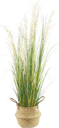 4ft(47in) Tall Artificial Grass Plant with White Reed Flowers in Pot, Faux Indoor Home Decorative Plants for House