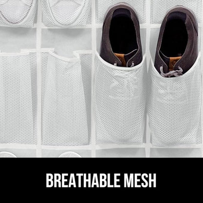 GORILLA GRIP Over the Door Shoe Organizer, 2 Pack, 24 Breathable Mesh Pockets, Space Saving Hanging Storage Holder, Closet Rack Hanger Holds Up to 40 lbs, Hangs on Closets, Shoes, Accessories, White
