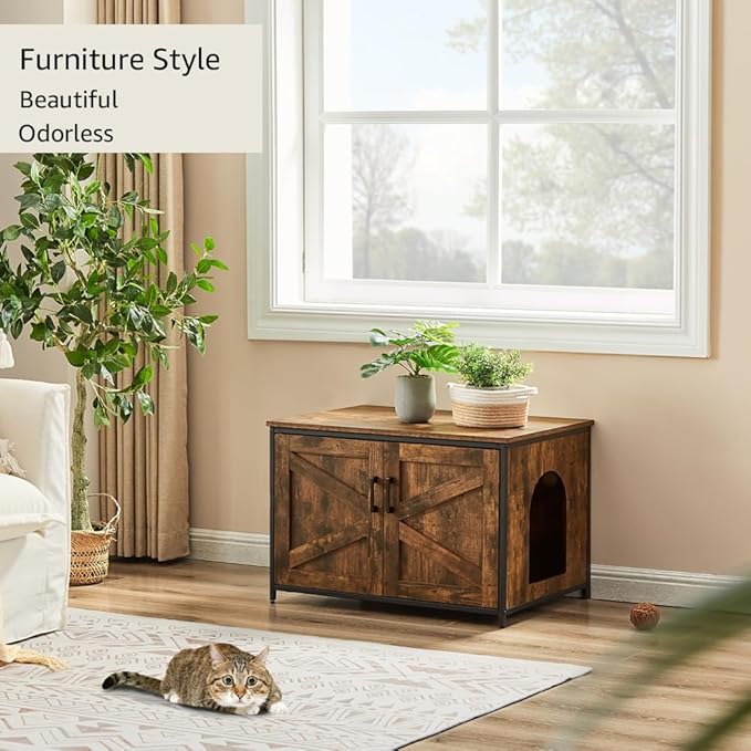 unipaws Top Opening Cat Litter Box Enclosure, Friendly to Elderly People, Waist or Keen Problem People, XL Extra Large Cat Box Furniture, High Jumbo Automatic Litter Box Cover Hidden for Large Cat-Mewly Pet