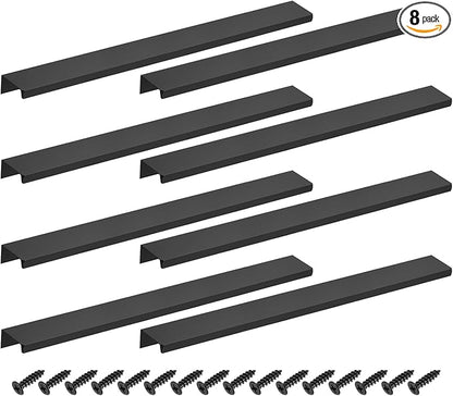 uxcell Cabinet Finger Edge Pull, 8pcs 300mm / 11.81" Aluminum Alloy Back Mount Hidden Cabinet Pulls Concealed Handle for Home Kitchen Drawer Cabinet, Black