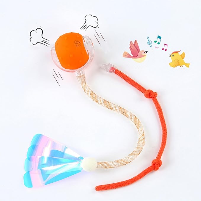 Interactive Cat Toys Ball for Indoor Cats, Automatic Agile Rolling Cat Ball with Elastic Mesh Tail, Bird Chirping & Motion Activated, 2 Tail Accessories, Kitten Toy for Bored (Orange)-Mewly Pet