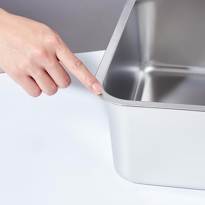 Stainless Steel Litter Box,Metal Litter Box for Big Cats 8IN Deep, Cat Litterbox 2 Pack Easy to Clean-High Sided,Stainless Steel CatLitters Box for Adult Cats,Non Stick, No Smell-Mewly Pet