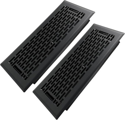 4x10 Inches 2 Pack Heavy Duty Walkable Floor Register - Easy Adjust Air Supply Lever Decorative Floor Vent Covers - Boston Design Vent Covers for Home - Matte Black