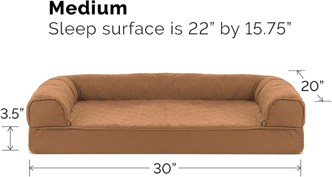Furhaven Orthopedic Dog Bed for Medium/Small Dogs w/ Removable Bolsters & Washable Cover, For Dogs Up to 35 lbs - Quilted Sofa - Toasted Brown, Medium-Mewly Pet
