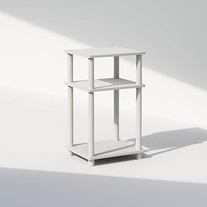Furinno JUST Side Table, 3-Tier End Table, Open Shelves Night Stand, Bedside Table, Toolless Assembly, for Living Room, Bedroom, Bathroom, White