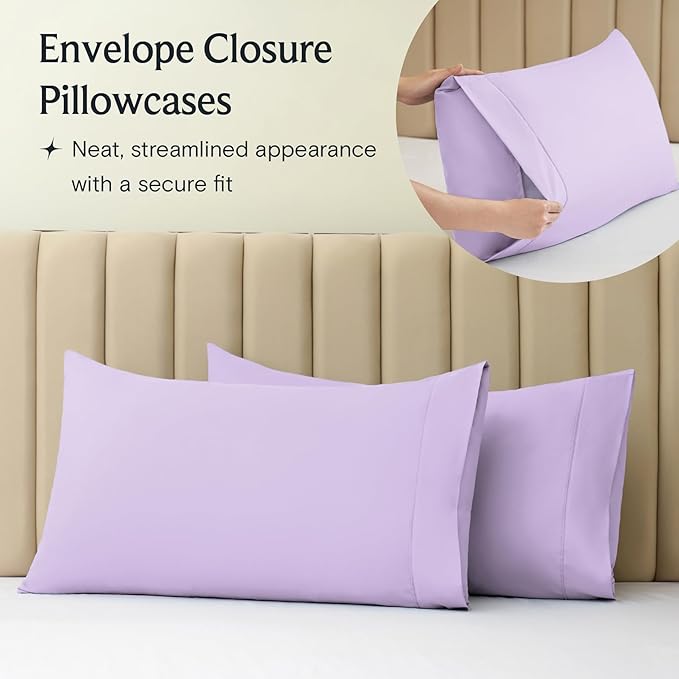 LuxClub 4 PC Full Sheet Set, Breathable Luxury Bed Sheets, Deep Pockets Wrinkle Free Cooling Bed Sheets Machine Washable Hotel Bedding Silky Soft - Lavender Full