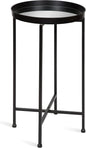 Kate and Laurel Celia Round Metal Foldable Accent Table with Mirror Tray Top, Black