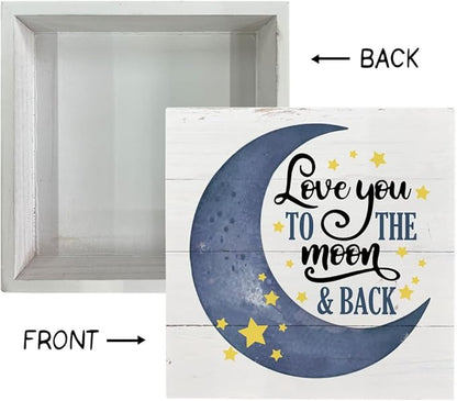Inspirational Wooden Nursery Decor - Star Moon Signs for Kids Room & Family Love - 'Love You to the Moon and Back'