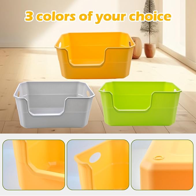 Large Low Entry Litter Box with High Sides,Plastic Cat Litter Pan Open Top Anti-Splashing Kitten Litter Box,Yellow Low Entrance Cat Toilet Easy to Clean-Mewly Pet