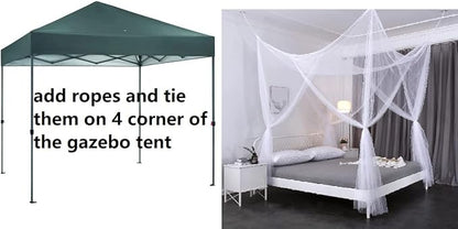 OctoRose Four Post Mosquito Net for Bed Canopy -Fits Queen, King, California King Beds-Indoor & Outdoor Use- Ivory