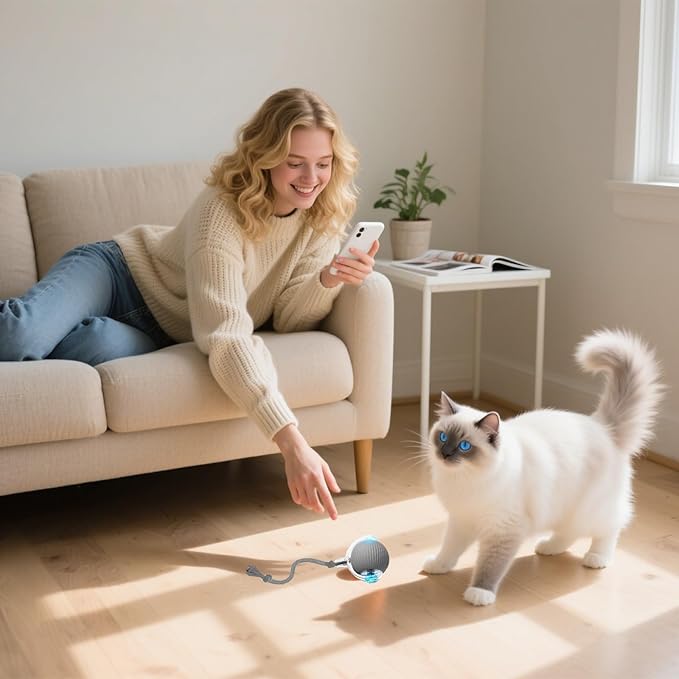 Interactive Cat Toy, 2025 New Interactive Rolling Cats Dog Toy Balls 360° Smart Automatic Rolling Pet Ball, Fast Moving Toy for Dog,Cat Ball Toy (Grey)-Mewly Pet