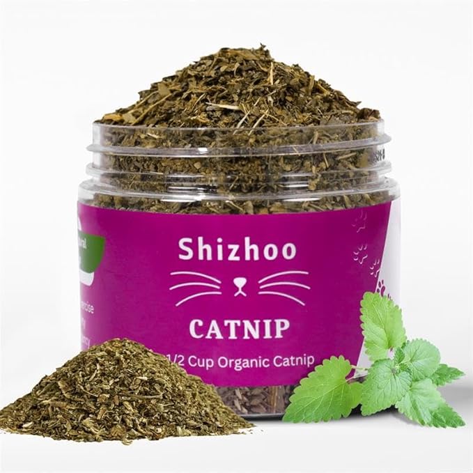 Catnip for Cats with Leaves and Flowers 100% Natural and Organic Catnip Premium Cat Nip for Cats & Kittens Used as a Snack or Refillable Catnip Treats for Cats (1/2 Cup, 2 Ounces)-Mewly Pet