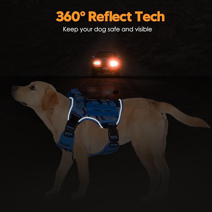 Heavy-Duty Tactical Dog Harness for Large Dogs, No Pull Adjustable Reflective Pet Vest with Molle System, K9 Military-Grade Control for Service Training, Outdoor & 10+ Breeds, Blue Camo, Small-Mewly Pet