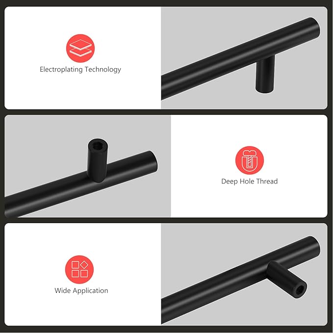homdiy Black Cabinet Handles 10Pack 3-3/4inch Hole Center Kitchen Drawer Pulls and Knobs Stainless Steel Cabinet Hardware for Bathroom, Cupboard
