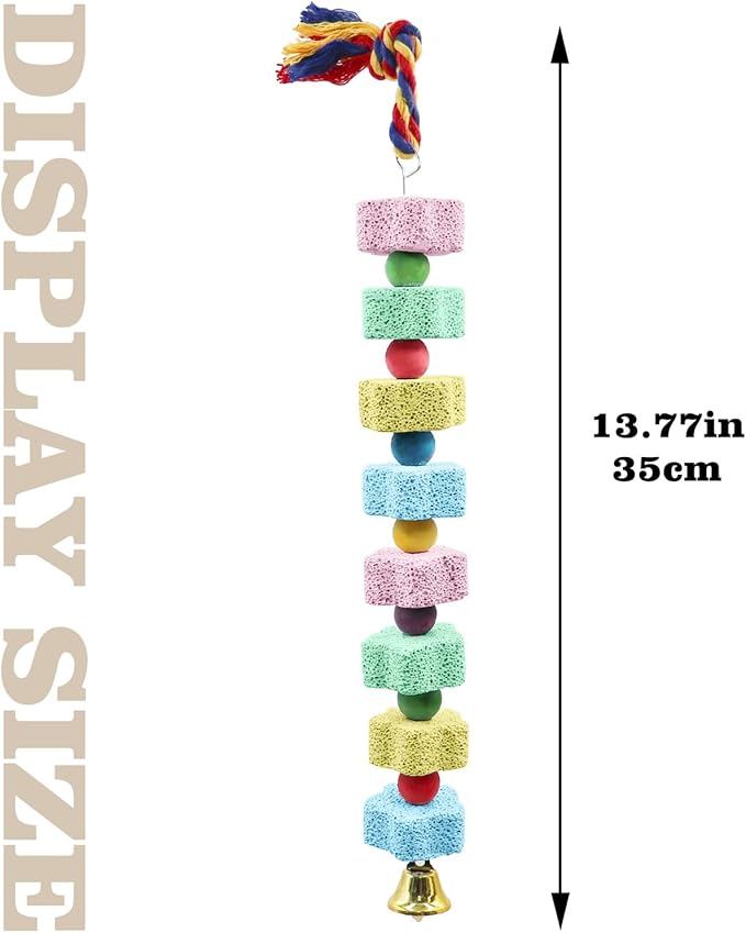 2 Pack Bird Chewing Toy, Colorful Parrot Beak Grinding Calcium Stone with Bells, Cage Accessories for Cockatiels Parakeets Parrots Budgies Lovebirds Rat Hamster Chinchilla Rabbit Bunny African Grey-Mewly Pet